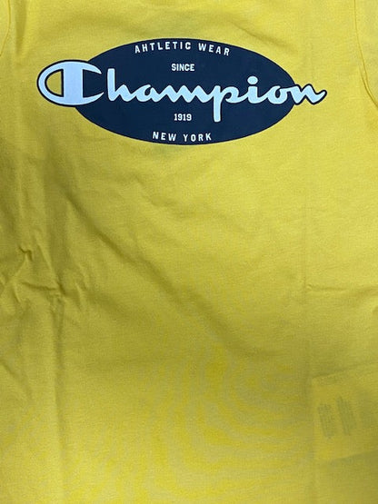 Champion completino da ragazzo Legacy Graphic T-shirt + Bermuda 306314 YS043 MIY giallo-blu