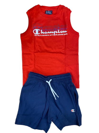 Champion completino da ragazzo Legacy Graphic Canotta + Bermuda 306314 RS046 HRR red-navy
