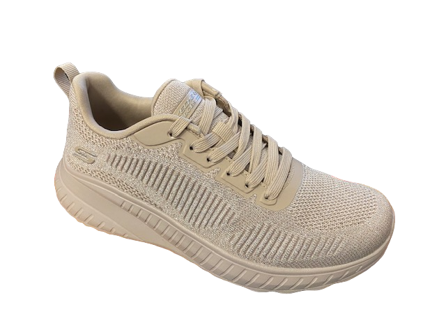 Skechers Bobs Squad Chaos Sparkle Divine 117219/TPE Taupe | Sneaker Donna Vegan Memory Foam