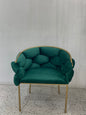 "Soccer Ball" Armchair with Gray Plush Fabric Upholstery and Gold Iron Base - Dimensions 67x59x75