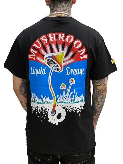 Mushroom T-shirt da uomo manica corta in cotone 12037-01 nero