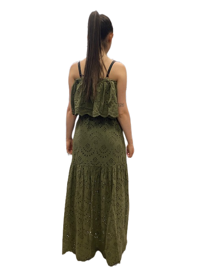 Yes Zee Abito lungo donna Boho A427 0905 1539 verde militare