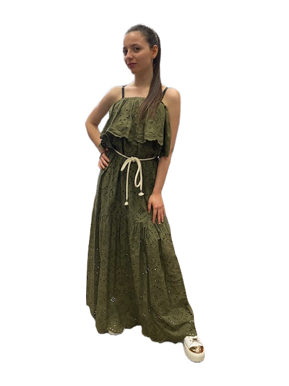 Yes Zee Abito lungo donna Boho A427 0905 1539 verde militare
