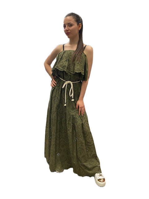 Yes Zee Abito lungo donna Boho A427 0905 1539 verde militare