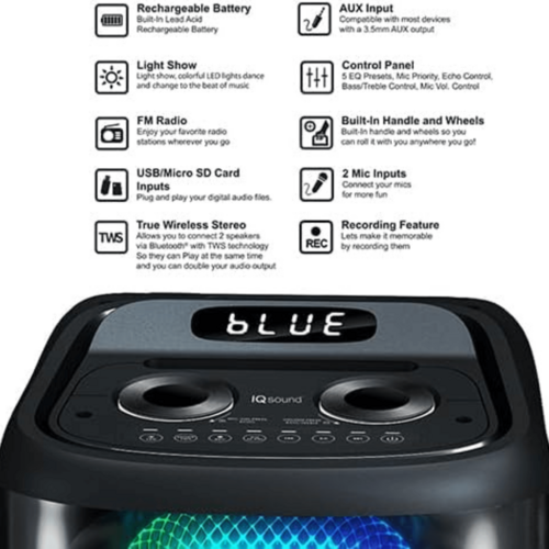 Diffusore DJ portatile IQ Sound TorusFlex 2×10" con Bluetooth