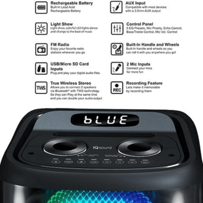 Diffusore DJ portatile IQ Sound TorusFlex 2×10" con Bluetooth
