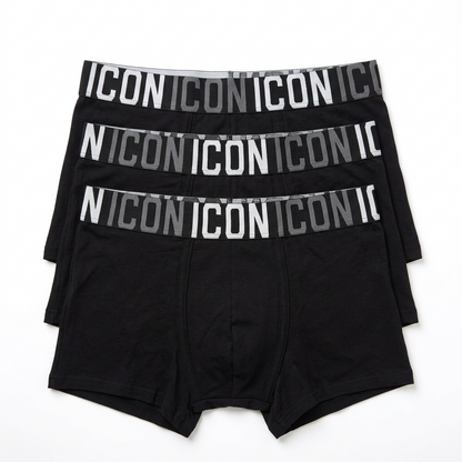 Icon Boxer Logato Uomo Cotone Elasticizzato Nero Confezione 3 Pezzi - IMU13