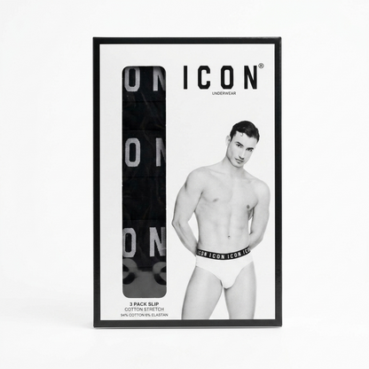 Icon Slip Uomo Cotone Elasticizzato Nero Confezione 3 Pezzi - IMU08
