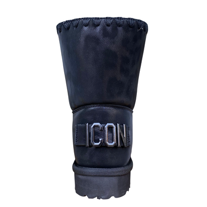 Icon Stivaletto IC05267SD nero, eco-pelle animalier, pelliccia e logo nero.