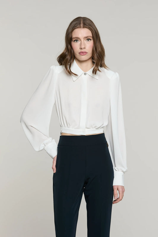 Relish Camicia KUGASO corta manica lunga con dettaglio logo strass RDA2603009007 bianca