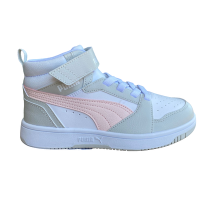 Puma scarpa alta da ragazza con laccio e strappo Rebound V6 AC+PS 393832-04 bianco-rosa-grigio