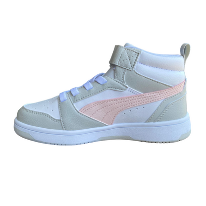 Puma scarpa alta da ragazza con laccio e strappo Rebound V6 AC+PS 393832-04 bianco-rosa-grigio