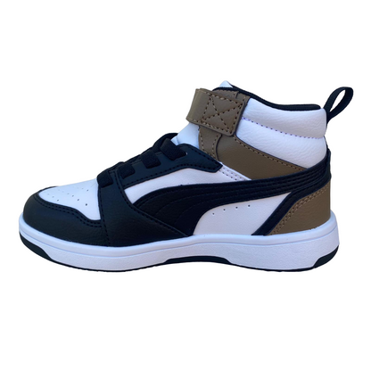 Puma scarpa alta da ragazzi con laccio e strappo Rebound V6 AC+PS 393832-08 bianco-nero-cioccolato