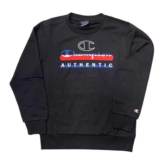 Champion felpa girocollo in cotone di felpina leggera con logo sul petto Legacy 306513 KK001 nero