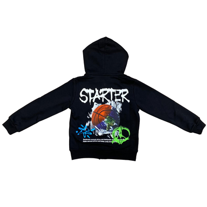 Starter Felpa con cappuccio e zip intera da ragazzo con stampe 1114 UB ST nero