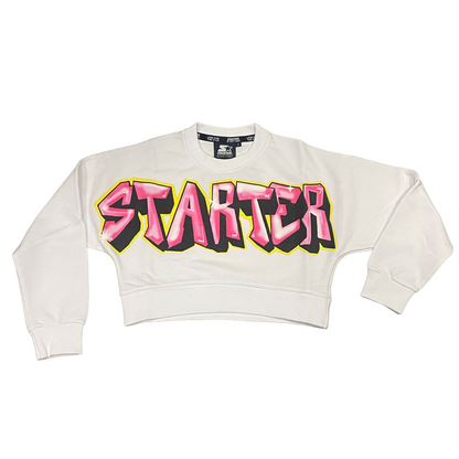Starter felpa girocollo da ragazza con stampa avanti. Colore bianco