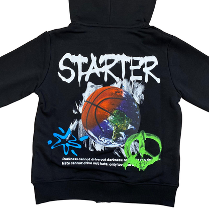 Starter Felpa con cappuccio e zip intera da ragazzo con stampe 1114 UB ST nero