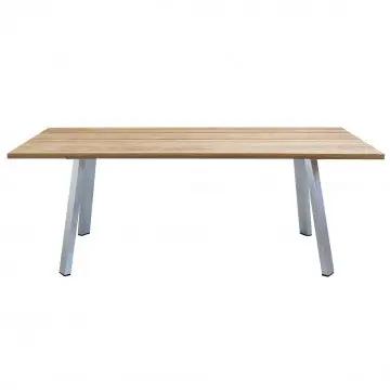 Tavolo Nevis 200 x 100 con Struttura in Alluminio Spazzolato e Piano in Teak Riciclato
