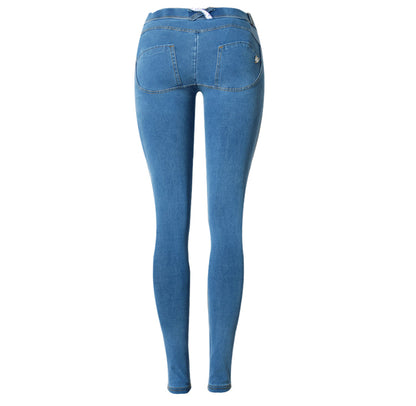 Jeans Donna Elasticizzati Blu Scuro a Vita Alta con Doppio Bottone