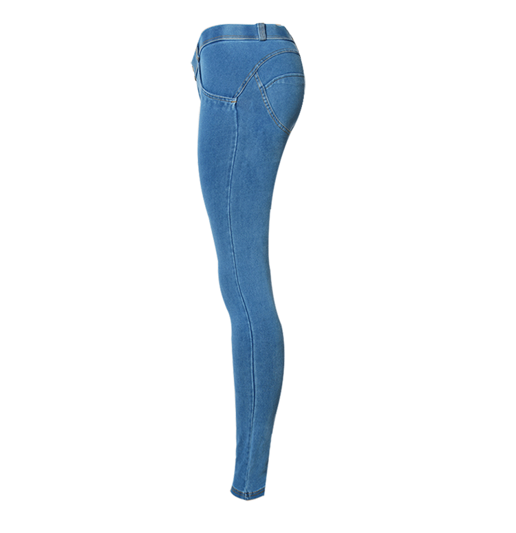 Jeans Donna Elasticizzati Blu Scuro a Vita Alta con Doppio Bottone