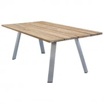 Tavolo Nevis 200 x 100 con Struttura in Alluminio Spazzolato e Piano in Teak Riciclato