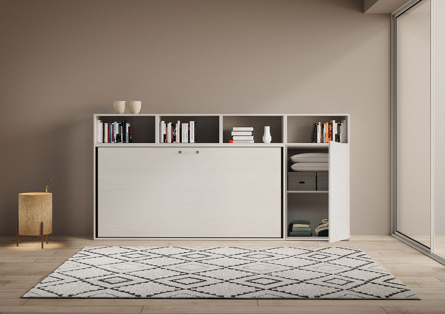 Letto a scomparsa singolo orizzontale Kando con materasso e composizioni disponibili