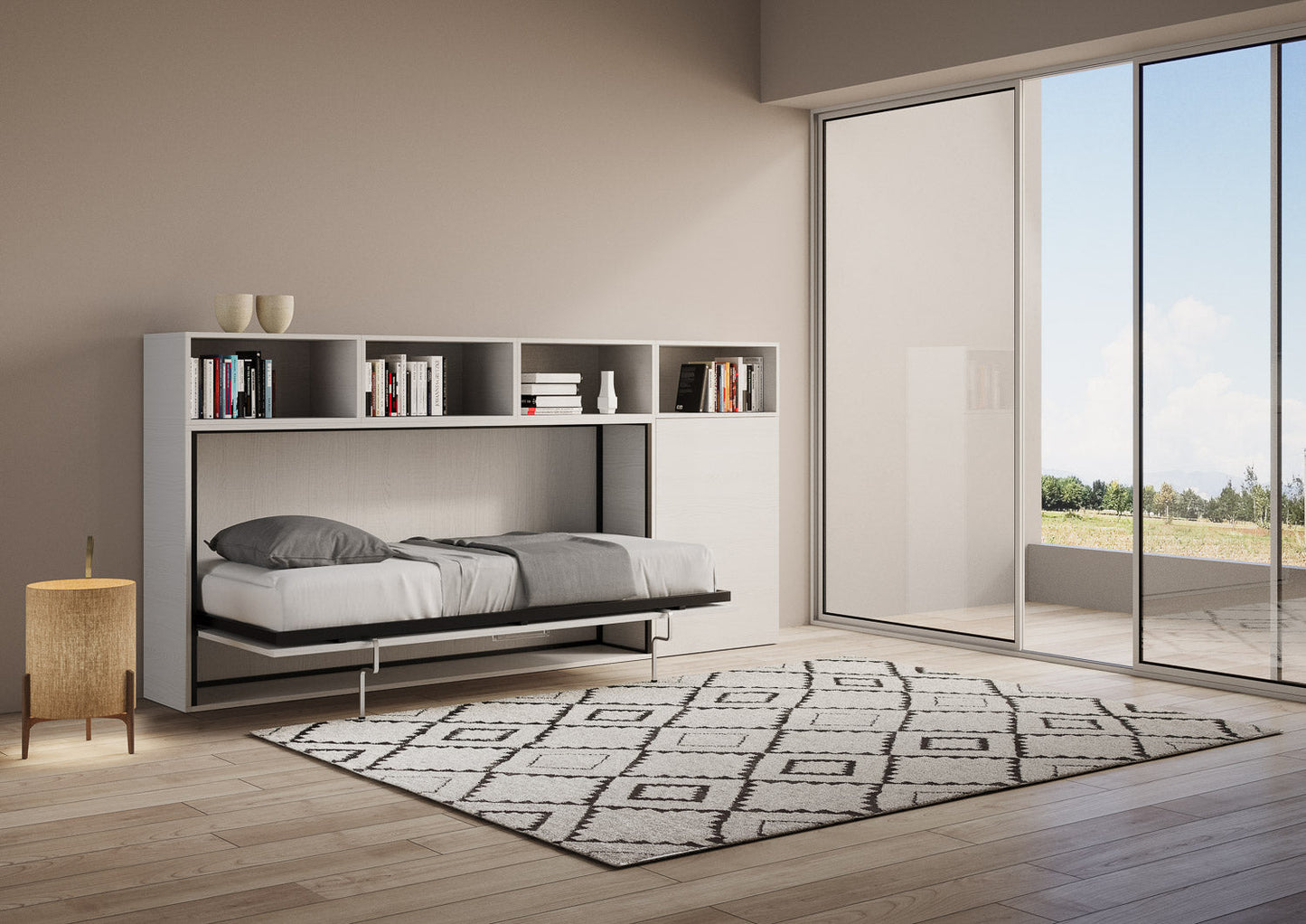 Letto a scomparsa singolo orizzontale Kando con materasso e composizioni disponibili