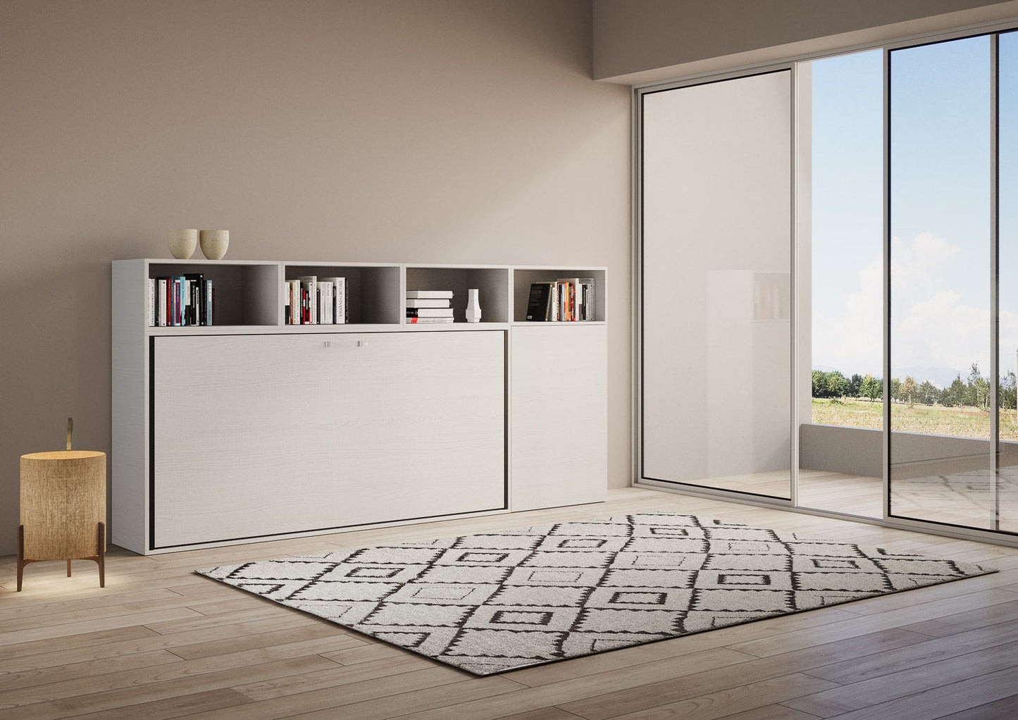 Letto a scomparsa singolo orizzontale Kando con materasso e composizioni disponibili