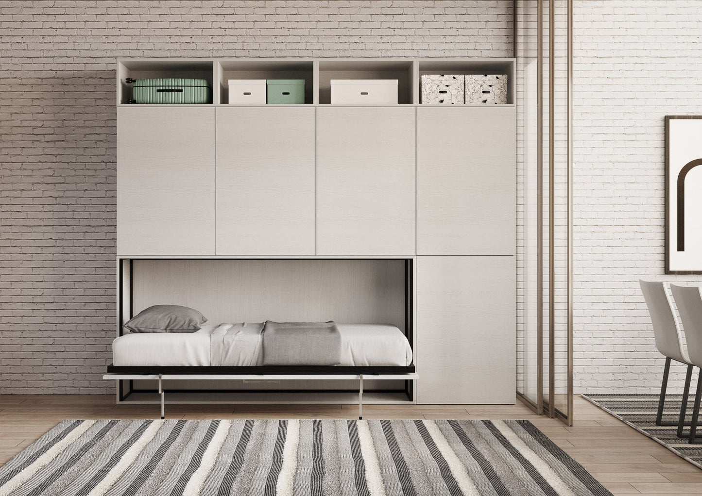 Letto a scomparsa singolo orizzontale Kando con materasso e composizioni disponibili