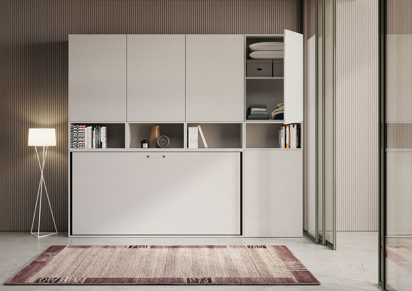 Letto a scomparsa singolo orizzontale Kando con materasso e composizioni disponibili