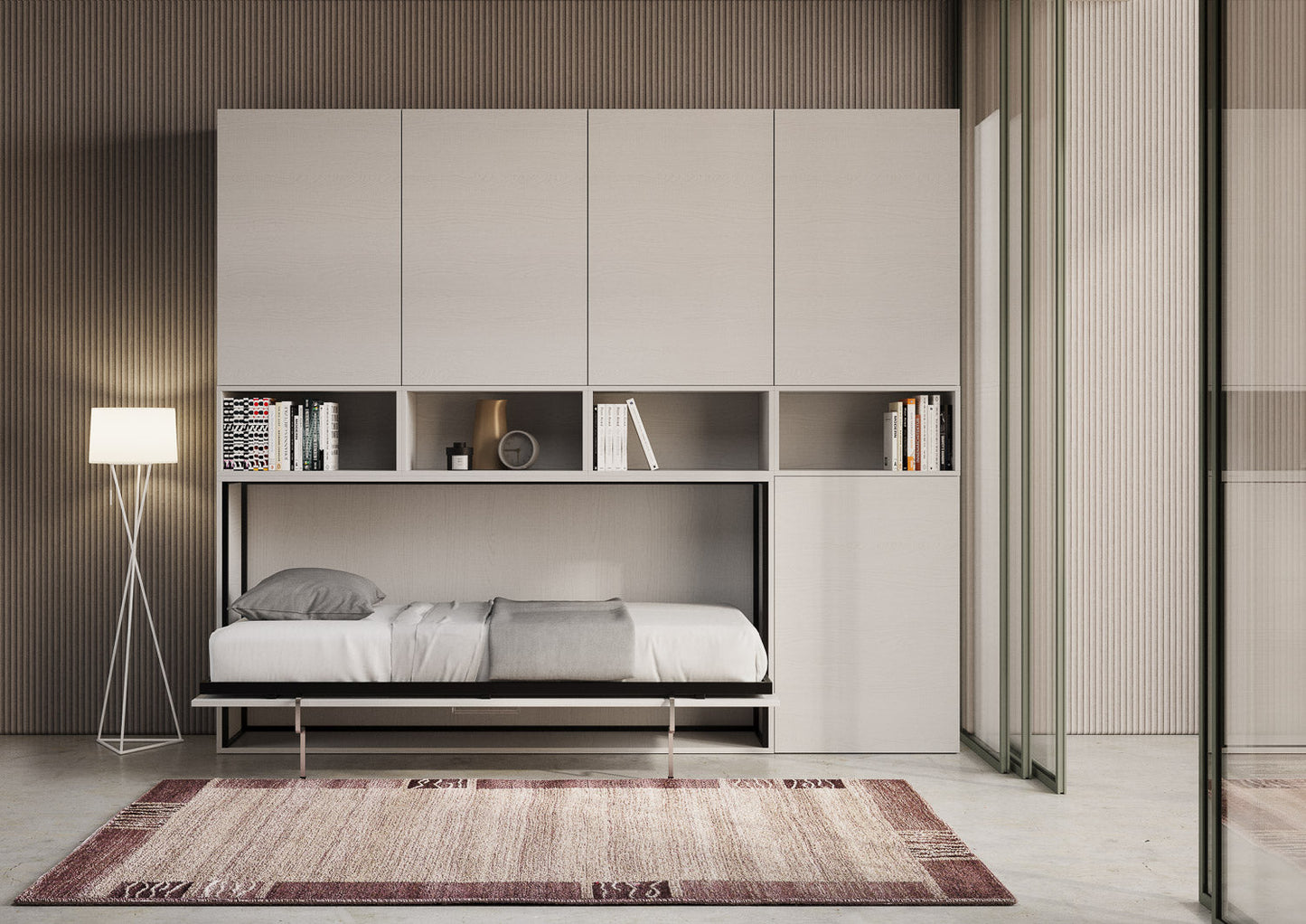 Letto a scomparsa singolo orizzontale Kando con materasso e composizioni disponibili