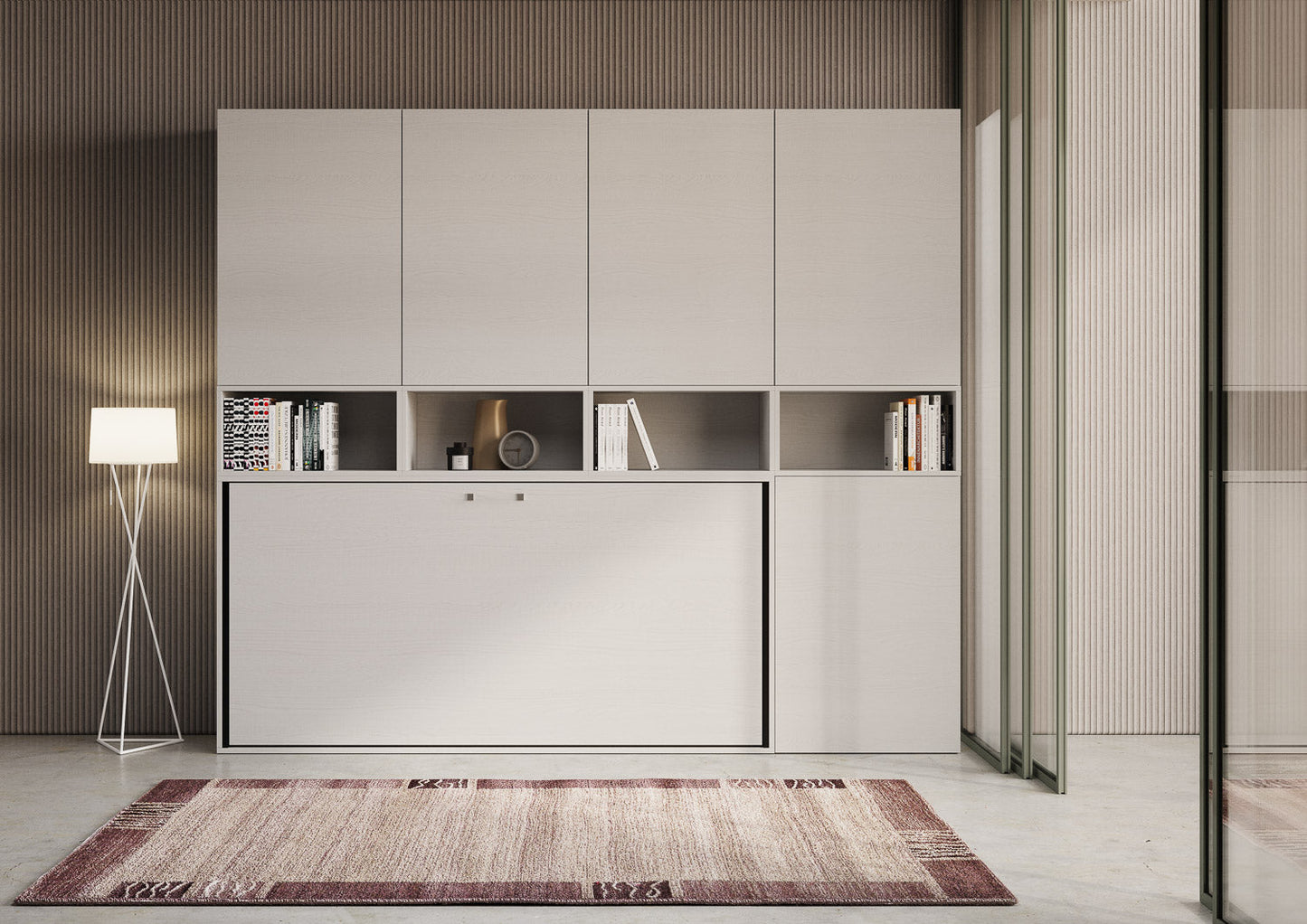 Letto a scomparsa singolo orizzontale Kando con materasso e composizioni disponibili