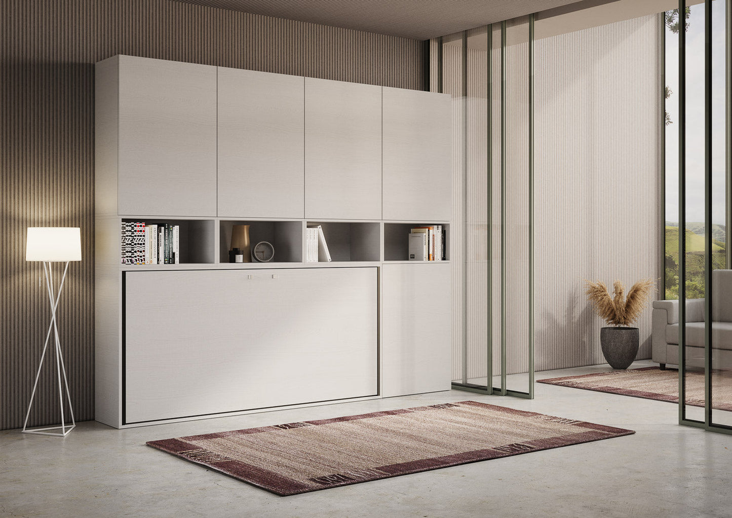 Letto a scomparsa singolo orizzontale Kando con materasso e composizioni disponibili