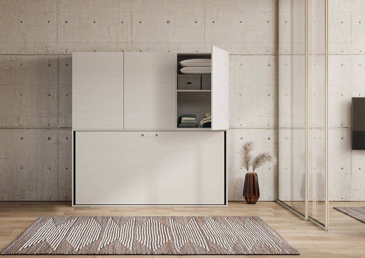 Letto a scomparsa singolo orizzontale Kando con materasso e composizioni disponibili