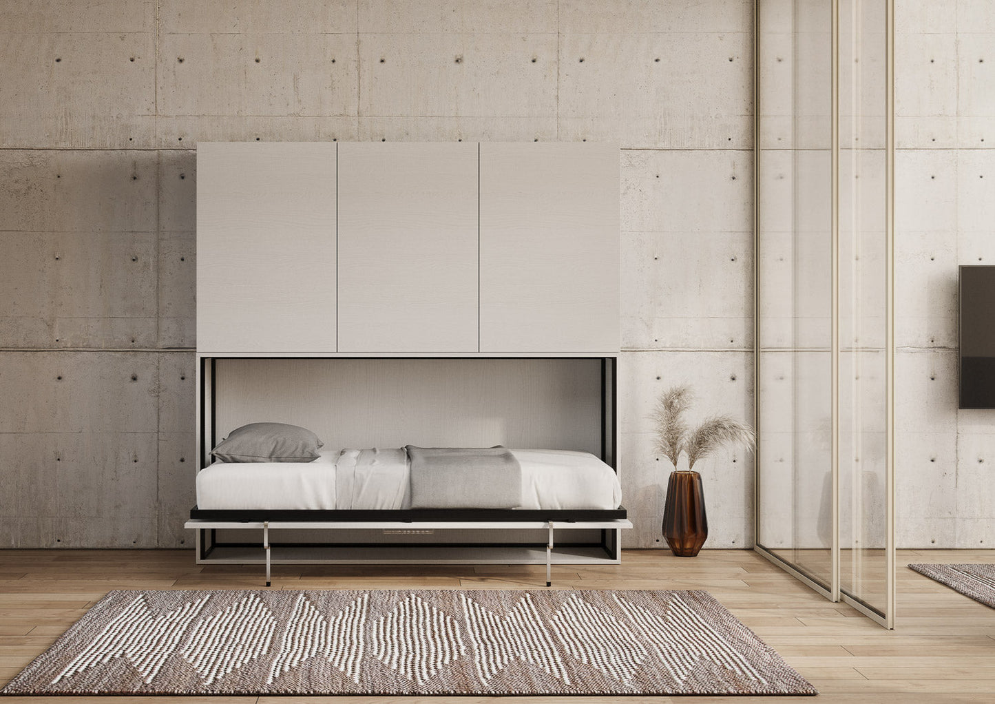 Letto a scomparsa singolo orizzontale Kando con materasso e composizioni disponibili