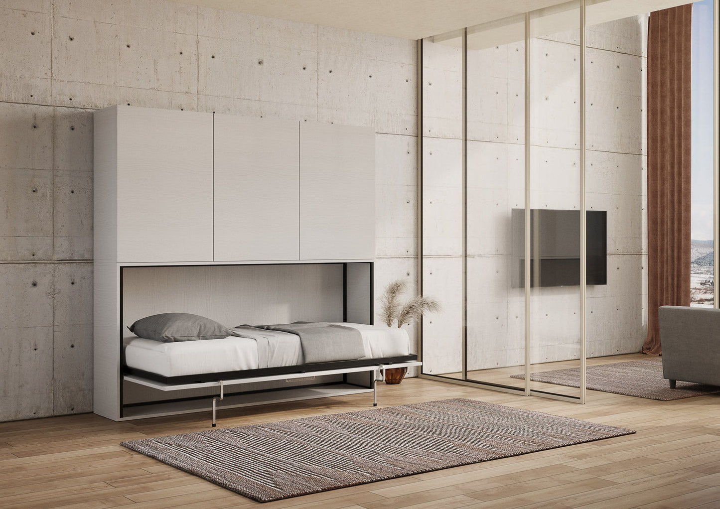 Letto a scomparsa singolo orizzontale Kando con materasso e composizioni disponibili