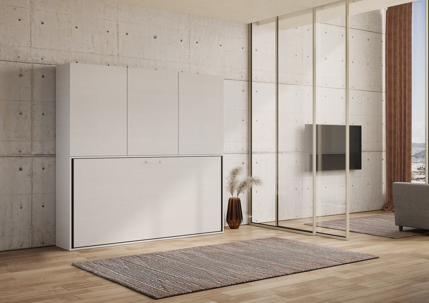 Letto a scomparsa singolo orizzontale Kando con materasso e composizioni disponibili