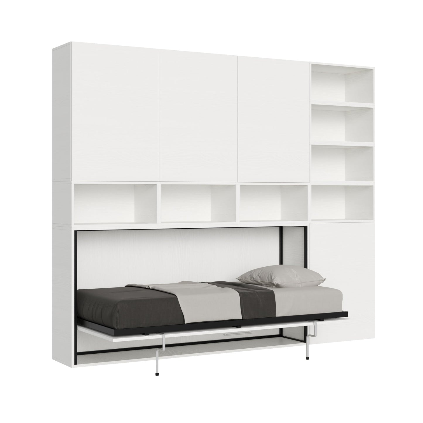 Letto a scomparsa singolo orizzontale Kando con materasso e composizioni disponibili