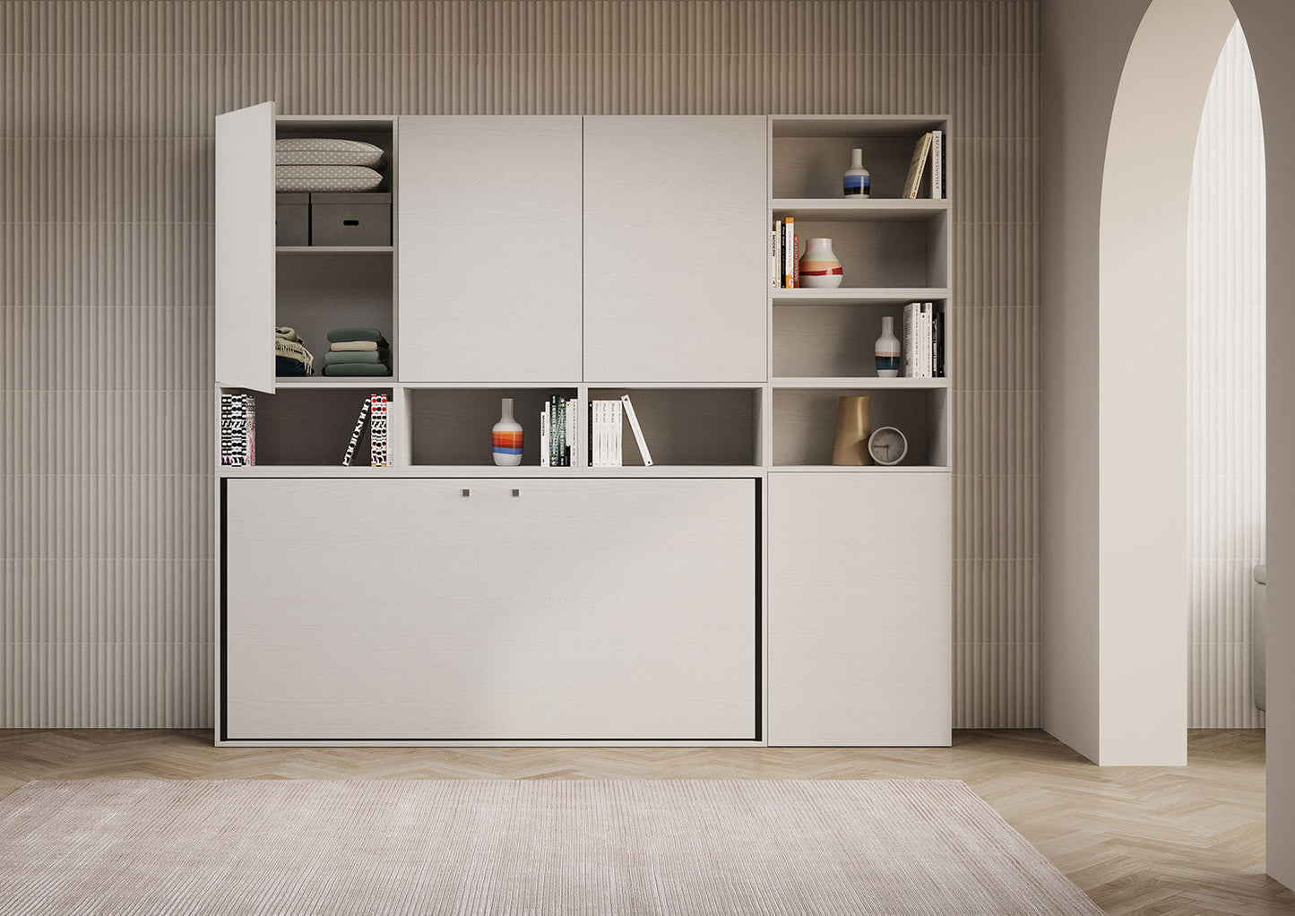 Letto a scomparsa singolo orizzontale Kando con materasso e composizioni disponibili