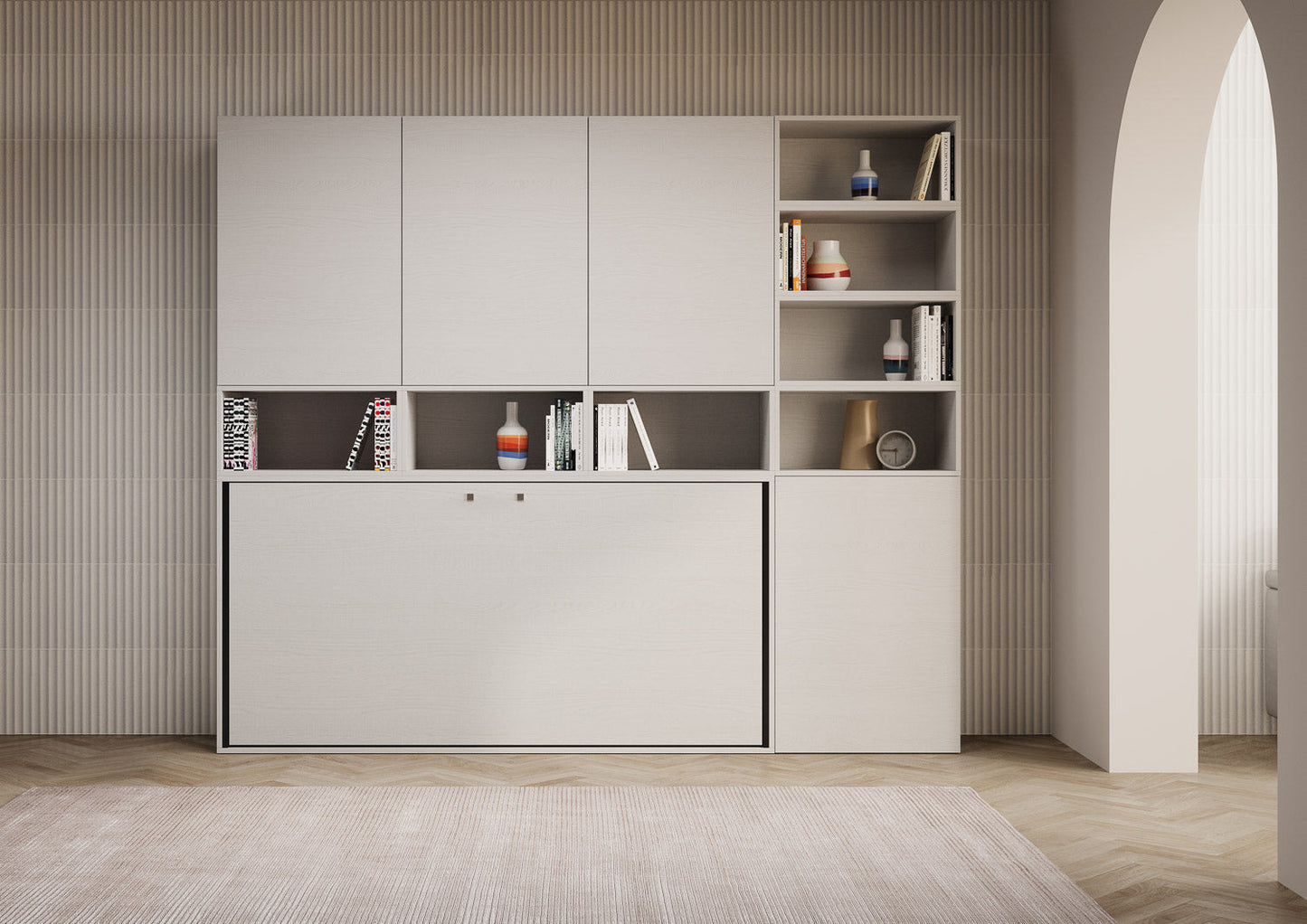 Letto a scomparsa singolo orizzontale Kando con materasso e composizioni disponibili