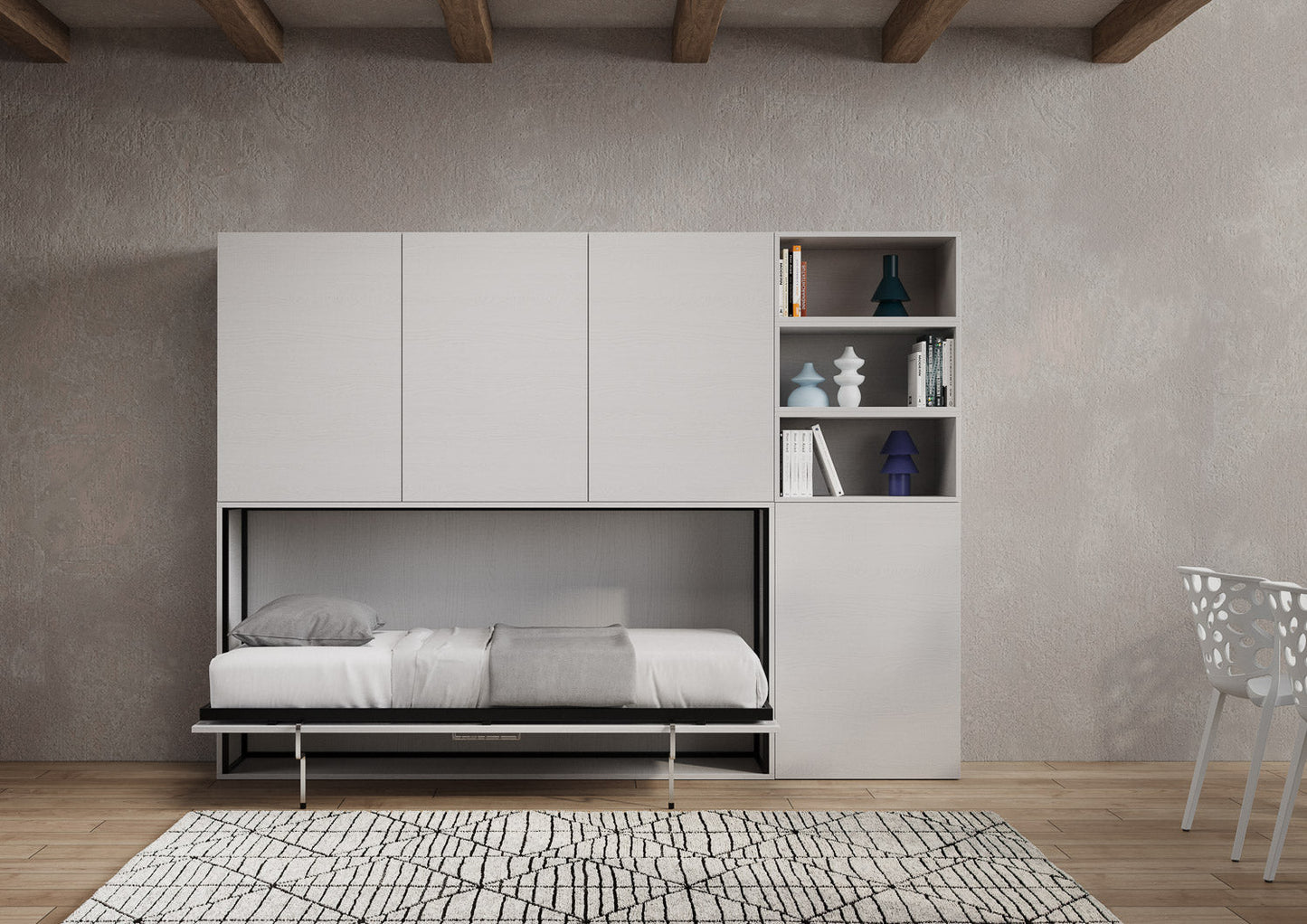 Letto a scomparsa singolo orizzontale Kando con materasso e composizioni disponibili