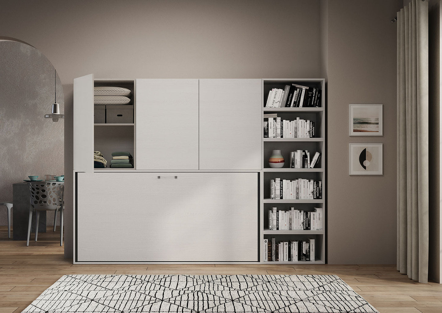 Letto a scomparsa singolo orizzontale Kando con materasso e composizioni disponibili