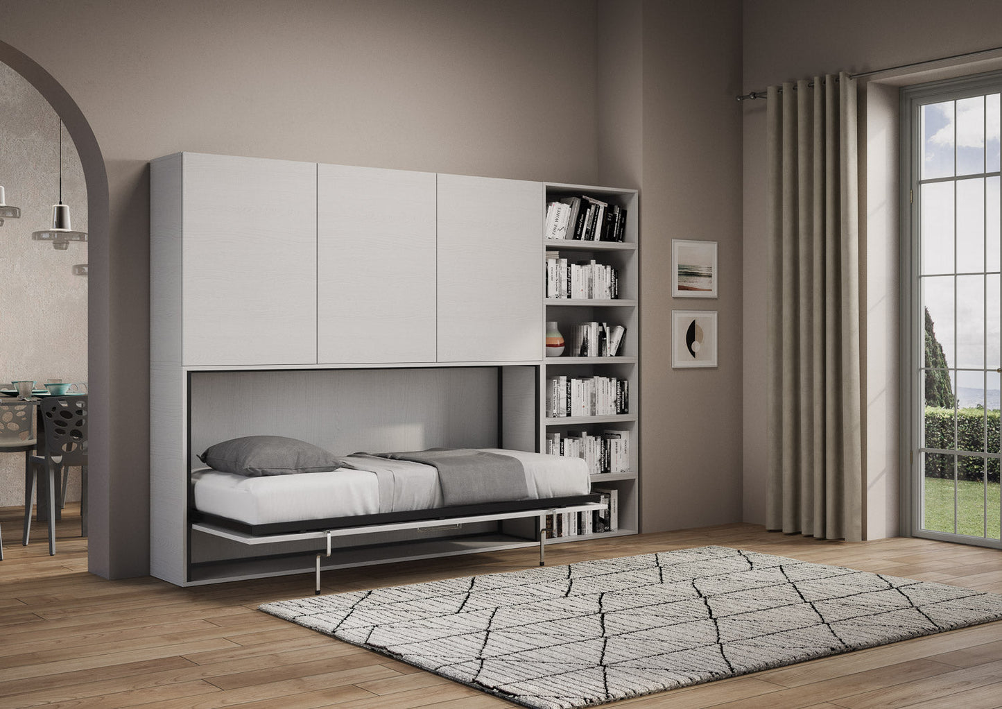 Letto a scomparsa singolo orizzontale Kando con materasso e composizioni disponibili
