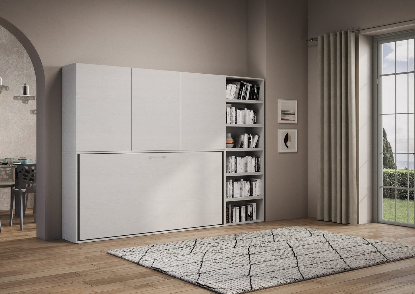 Letto a scomparsa singolo orizzontale Kando con materasso e composizioni disponibili