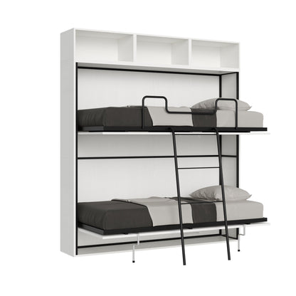 Kando Doppel-Wandbett horizontal mit Matratzen und Kompositionen in Weiß Esche