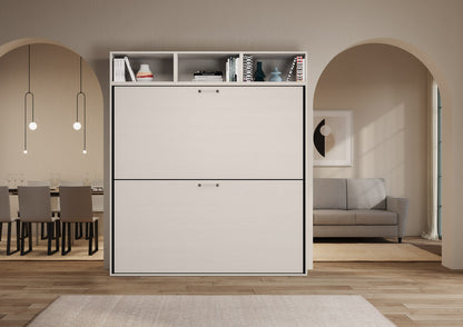 Kando Doppel-Wandbett horizontal mit Matratzen und Kompositionen in Weiß Esche