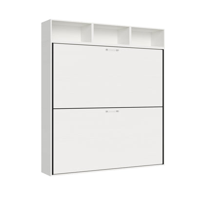 Kando Doppel-Wandbett horizontal mit Matratzen und Kompositionen in Weiß Esche