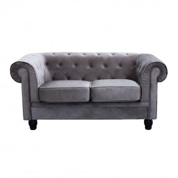 Chesterfield-Sofa aus blauem oder taupefarbenem Samt mit Kapitonierung