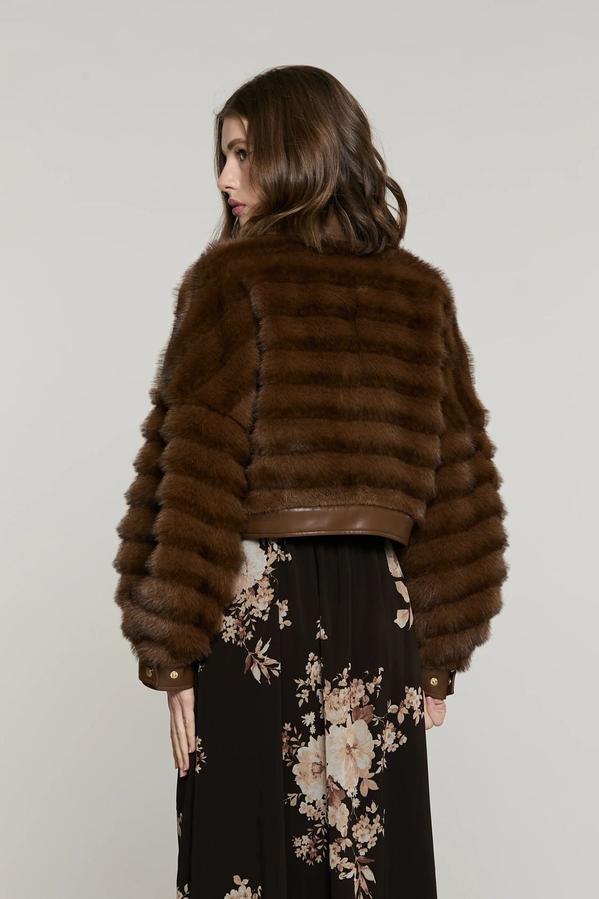 Relish Pelliccia OVERTOYOU eco corta manica lunga con inserti ecopelle più zip più snap RDA2605009059 marrone