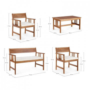 Set salotto Bali con cuscini in legno di acacia